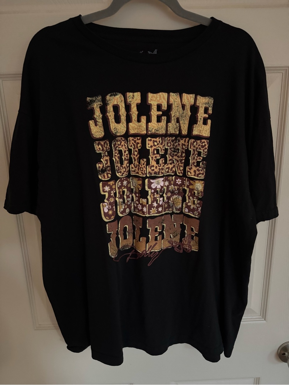 Jolene Graphic Black Tee with Mixed Print Lettering